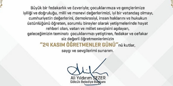 Gölcük Belediye Başkanı Ali Yıldırım Sezer’den Öğretmenlere Tebrik Kartı Sürprizi