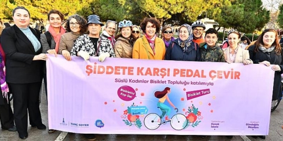 İzmirli kadınlar şiddete karşı farkındalık için pedal çevirdi