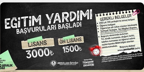 Yenişehir Belediyesinin eğitim yardımı başvuruları başladı