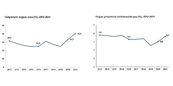 TÜİK: Girişimlerin 2021 yılında doğum oranı %16,0 oldu
