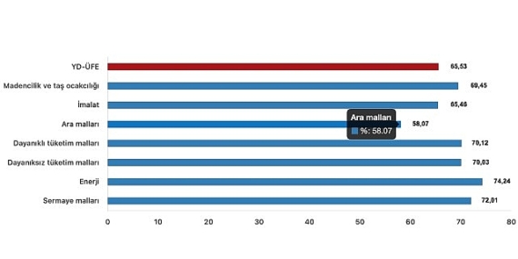 Tüik: Yurt Dışı Üretici Fiyat Endeksi (YD-ÜFE) yıllık %65,53 arttı, aylık %1,37 arttı